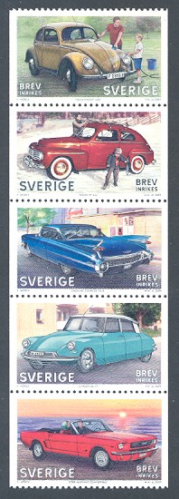 Nostalgic Cult Cars Booklet Pane strip of 5 Sweden, 2009
